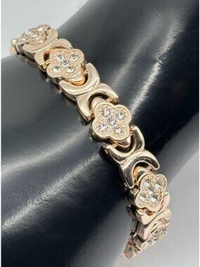 Stainless Steel Magnetic Therapy Bracelet Clover Pattern in Gold-Tone Not Signed